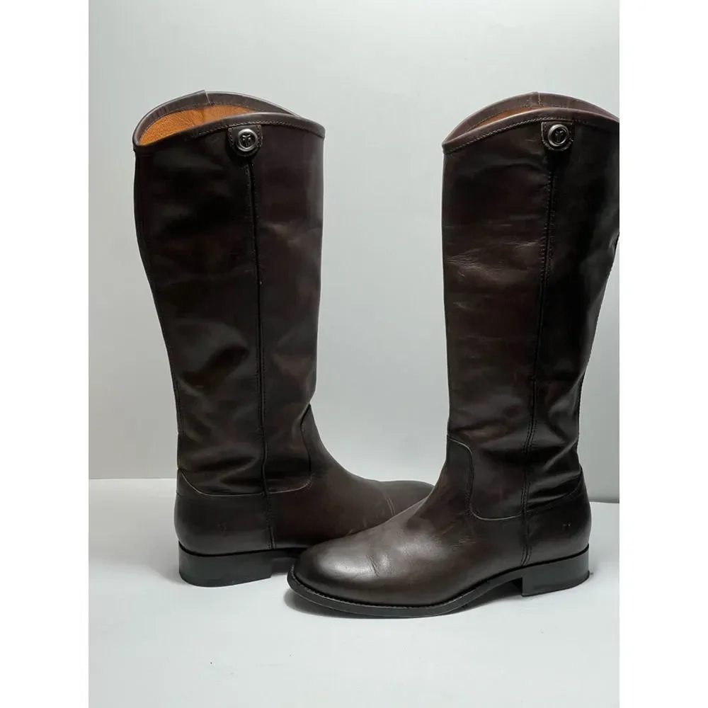 Frye Womens Melissa Button 2 Riding Boots Brown Leather Lined Knee High 6.5 B